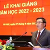 Giáo sư, tiến sỹ Nguyễn Xuân Thắng, Ủy viên Bộ Chính trị, Giám đốc Học viện Chính trị quốc gia Hồ Chí Minh phát biểu khai giảng năm học 2022-2023. (Ảnh: Văn Điệp/TTXVN)