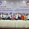 Lễ ký Thông cáo chung Kết quả Hội nghị quốc tế xây dựng đường biên giới Việt Nam-Campuchia hòa bình, hữu nghị, hợp tác toàn diện cùng phát triển lần thứ 6, năm 2022. (Ảnh: Thanh Sang/TTXVN)