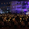 Toàn cảnh Đại lễ cầu siêu tại chùa Phật Tích thủ đô Vientiane (Lào). (Ảnh: Phạm Kiên/TTXVN)