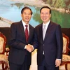 Chủ tịch nước Võ Văn Thưởng tiếp Chủ tịch Ủy ban Trung ương Mặt trận Lào xây dựng đất nước Sinlavong Khoutphaythoune. (Ảnh: Thống Nhất/TTXVN)