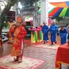 Nghi thức tế, lễ đặc sắc Hội thề Trung hiếu đền Đồng Cổ, quận Tây Hồ. (Ảnh: Đinh Thuận/Vietnam+)