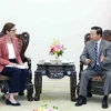 Phó Thủ tướng Trần Hồng Hà tiếp bà Angela Pratt, Trưởng Đại diện Tổ chức Y tế Thế giới tại Việt Nam. (Ảnh: Phạm Kiên/TTXVN)
