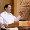 Thủ tướng Phạm Minh Chính chủ trì Phiên họp Chính phủ chuyên đề về xây dựng pháp luật tháng 7. (Ảnh: Dương Giang/TTXVN)