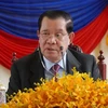 Chủ tịch đảng Nhân dân Campuchia (CPP) cầm quyền, ông Samdech Techo Hun Sen phát biểu tại cuộc họp báo ở Phnom Penh ngày 22/8/2023. (Ảnh: Kyodo/TTXVN)