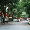 Cờ Tổ quốc rực đỏ khắp phố phường Hà Nội. (Ảnh: Phạm Tuấn Anh/TTXVN)