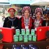 Nhiều sản phẩm chè Shan tuyết tiêu biểu của Hà Giang được trưng bày, giới thiệu tại "Không gian trưng bày sản phẩm tiêu biểu vùng Đông Bắc". (Ảnh: Minh Tâm/TTXVN)