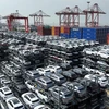 Xe ô tô chạy bằng năng lượng mới chờ xuất khẩu tại cảng Thái Thương, tỉnh Giang Tô, Trung Quốc. Ảnh: THX/TTXVN