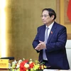 Thủ tướng Phạm Minh Chính tiếp các doanh nghiệp của Hội đồng Kinh doanh Hoa Kỳ - ASEAN. (Ảnh: Dương Giang/TTXVN)