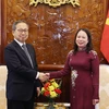 Quyền Chủ tịch nước Võ Thị Ánh Xuân tiếp Đại sứ Nhật Bản đến chào từ biệt kết thúc nhiệm kỳ công tác tại Việt Nam. (Ảnh: Thống Nhất/TTXVN)