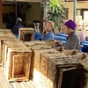 Người thợ thủ công làm ra các sản phẩm từ cói ở huyện Kim Sơn, tỉnh Ninh Bình. (Ảnh: Thùy Dung/TTXVN)