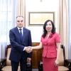 Thứ trưởng Ngoại giao Lê Thị Thu Hằng tiếp Đại sứ Turkmenistan Parakhat Hommadovich Durdyev. (Ảnh: TTXVN phát)