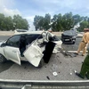 Hiện trường vụ tai nạn trên cao tốc Hà Nội-Hải Phòng. (Ảnh: TTXVN phát)