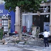 Hiện trường vụ nổ lớn ở tòa nhà The City Light, thành phố Vĩnh Yên, Vĩnh Phúc. (Ảnh: Hoàng Hùng/TTXVN)