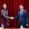 Thượng tướng Lương Tam Quang, Bộ trưởng Bộ Công an tiếp Điều phối viên Thường trú Liên hợp quốc tại Việt Nam Pauline Tamesis. (Ảnh: Phạm Kiên/TTXVN)