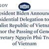 Nhà Trắng công bố Phái đoàn đại diện Tổng thống Hoa Kỳ sang viếng Tổng Bí thư
