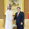 Thủ tướng Phạm Minh Chính tiếp Cố vấn an ninh quốc gia, Phó Toàn quyền Abu Dhabi Sheikh Tahnoon Bin Zayed Al Nahyan. (Ảnh: Dương Giang/TTXVN)