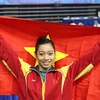 Hà Thanh giành huy chương vàng nội dung thể dục dụng cụ toàn năng. (Ảnh: Hữu Quý/TTXVN)