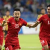 Huy Toàn lập cú đúp giúp U23 Việt Nam giành chiến thắng. (Ảnh: Quốc Khánh/TTXVN)