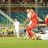 U19 Việt Nam (áo trắng) khiến Myanmar nếm thất bại trên sân nhà. (Nguồn: MFF)