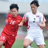 Tuyển nữ Việt Nam (áo đỏ) thua tiếc nuối trước Triều Tiên. (Nguồn: AFC)
