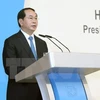 Chủ tịch nước Trần Đại Quang đến dự và phát biểu tại Diễn đàn Singapore. (Ảnh: Nhan Sáng/TTXVN)