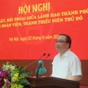 Bí thư Thành ủy Hà Nội Hoàng Trung Hải phát biểu tại hội nghị. (Ảnh: Nguyễn Thắng/TTXVN)