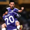 Văn Quyết và Omar ghi bàn giúp Hà Nội FC chiến thắng. (Ảnh: Trọng Đạt/TTXVN)