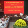 Ủy viên Trung ương Đảng, Phó Bí thư Thành ủy, Chủ tịch UBND thành phố Hà Nội Nguyễn Đức Chung phát biểu tại hội nghị. (Ảnh: Nguyễn Thắng/TTXVN)