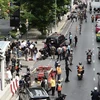 Cảnh sát phong tỏa hiện trường vụ nổ ở Bangkok, Thái Lan, ngày 2/8. (Ảnh: AFP/TTXVN)