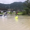 Cảnh ngập lụt sau những trận mưa lớn do ảnh hưởng của bão Lekima tại tỉnh Chiết Giang, Trung Quốc, ngày 10/8. (Ảnh: THX/TTXVN)