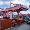 Hàng hóa được xếp tại cảng ở Vũ Hán, tỉnh Hồ Bắc, Trung Quốc. (Ảnh: THX/TTXVN)