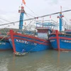 Nhiều tàu thuyền neo đậu an toàn tại cảng cá Lạch Quèn, xã Quỳnh Thuận, huyện Quỳnh Lưu. (Ảnh: Nguyễn Oanh/TTXVN)