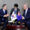 Tổng thống Hàn Quốc Moon Jae-in gặp Thủ tướng Australia Scott Morrison tại New York. (Nguồn: Yonhap)