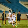 Việt Nam nỗ lực tập luyện trước trận gặp UAE. (Ảnh: H.H/Vietnam+)