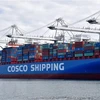 Tàu container của Hãng vận tải biển COSCO của Trung Quốc tại cảng Long Beach, Los Angeles (Mỹ). (Nguồn: AFP/TTXVN)