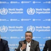 Tổng Giám đốc WHO Tedros Adhanom Ghebreyesus (giữa) trong cuộc họp báo sau phiên họp kín về dịch viêm đường hô hấp cấp do chủng virus 2019nCoV gây ra. (Ảnh: AFP/TTXVN)