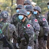 Binh sỹ Hàn Quốc tham gia một buổi diễn tập quân sự tại Goyang, Tây Bắc Seoul. (Ảnh: AFP/TTXVN)
