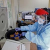 Nhân viên y tế kiểm tra các mẫu bệnh phẩm COVID-19 tại bệnh viện ở Tehran, Iran (Ảnh: AFP/TTXVN)