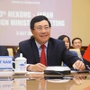 Phó Thủ tướng, Bộ trưởng Bộ Ngoại giao Phạm Bình Minh đồng chủ trì Hội nghị trực tuyến Bộ trưởng Mekong-Nhật Bản lần thứ 13. (Ảnh: Diễm Quỳnh - TTXVN phát)