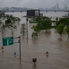 Mưa lớn tại công viên bên bờ sông Hàn ở Seoul, Hàn Quốc, ngày 3/8. (Ảnh: AFP/TTXVN)