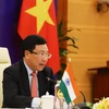Phó Thủ tướng, Bộ trưởng Bộ Ngoại giao Phạm Bình Minh phát biểu tại Kỳ họp lần thứ 17 Ủy ban Hỗn hợp Việt Nam-Ấn Độ. (Ảnh: Lâm Khánh/TTXVN)