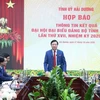 Đồng chí Phạm Xuân Thăng, Bí thư Tỉnh ủy Hải Dương khóa XVII, nhiệm kỳ 2020/2025 chủ trì cuộc họp báo. (Ảnh: Mạnh Minh/TTXVN)