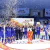 Nhà vô địch Giải Futsal HDBank Cúp Quốc gia 2020 Thái Sơn Nam ăn mừng chiến thắng. (Ảnh: Tuấn Anh/TTXVN)
