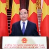 Thủ tướng Nguyễn Xuân Phúc có bài phát biểu chúc mừng Hội chợ Hội chợ Trung Quốc-ASEAN (CAEXPO) lần thứ 17. (Ảnh: Thống Nhất/TTXVN)