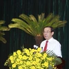 Bí thư Trung ương Đảng, Bí thư Thành uỷ Thành phố Hồ Chí Minh Nguyễn Văn Nên phát biểu khai mạc hội nghị. (Ảnh: Thanh Vũ/TTXVN)