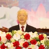 Tổng Bí thư Nguyễn Phú Trọng đọc Diễn văn chào mừng. (Ảnh: Trí Dũng/TTXVN)