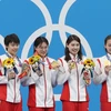 Các kình ngư Trung Quốc phá kỷ lục thế giới và Olympic ở nội dung 4x200m bơi tiếp sức tự do nữ. (Ảnh: THX/TTXVN)