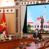 Ông Dương Anh Đức, Phó Chủ tịch UBND Thành phố Hồ Chí Minh tham gia trực tuyến Phiên họp toàn thể lần thứ 13 của Hiệp hội các chính quyền địa phương khu vực Đông Bắc Á. (Ảnh: Xuân Khu/TTXVN)