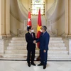 Bộ trưởng Ngoại giao Bùi Thanh Sơn và Quyền Bộ trưởng Ngoại giao Cuba Marcelino Medina. (Ảnh: TTXVN phát)