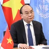 Chủ tịch nước Nguyễn Xuân Phúc dự Hội nghị trực tuyến Thượng đỉnh toàn cầu về COVID-19. (Ảnh: Thống Nhất/TTXVN)